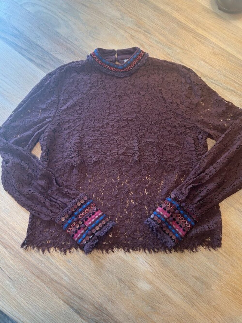 Bl^nk London Anthropologie Purple Lace Beaded Cuff Top XS Boho India - Picture 5 of 12